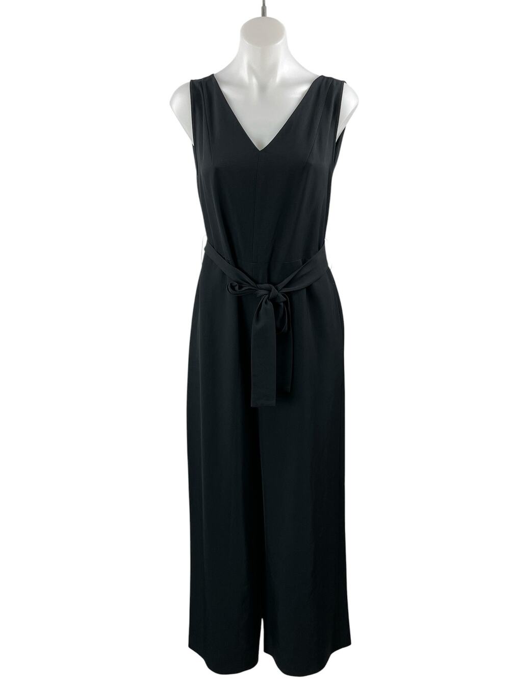 Everlane Women's Black Sleeveless Belted Wide Leg V-neck Romper Jumpsuit Size 4